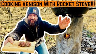 Building a WOODEN Rocket STOVE Cooking Venison With It [upl. by Notlew]