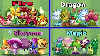 5 Team Plants Dragon amp Fire amp Magic amp Shroom amp Parsnip  Who Will Win  PvZ 2 Team Plant Battlez [upl. by Cappello]