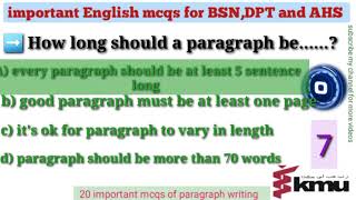 Paragraph Writing  English important McQS for BS Students CSS PMS DHA Prometric Exam subscribe [upl. by Araec]