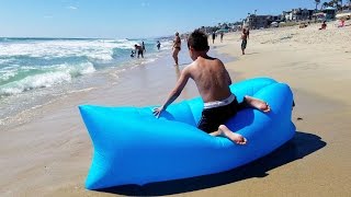 quotLazy Bagquot Portable Inflatable Lounger REVIEW  How To Inflate [upl. by Ahdar]