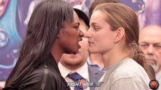 CLARESSA SHIELDS BITES AT FEMKE HERMANS DURING WEIGH IN FACE OFF IN LOS ANGELES [upl. by Jakob817]