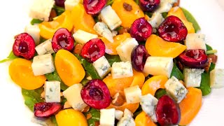 Obstsalat Rezept mit Spinat und Käse Aprikosen Salat mit Kirschen und Käse shorts [upl. by Essiralc]