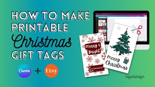 How To Make Printable Christmas Gift Tags in Canva To SELL on ETSY  kayohdesign [upl. by Eibbed996]