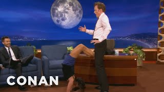 Nina Dobrev Uses Conan As Her Human Yoga Wall  CONAN on TBS [upl. by Aikemehs]