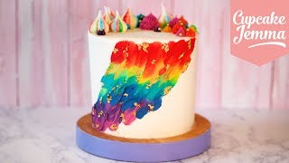 Spectacular Rainbow Painted Party Cake Tutorial  Cupcake Jemma [upl. by Nyladnor]