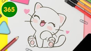 Comment dessiner un chat kawaii pas à pas pour les enfants Dessin facile  Dessin a colorier [upl. by Ahsein333]