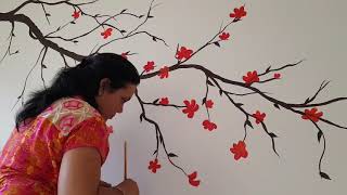 Lovely Red Flower Branches  Wall Painting by Babita Keshan [upl. by Saravat]