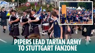 Stuttgart fanzone starts to fill up as pipers lead Tartan Army march [upl. by Forester]