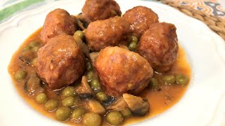 Albóndigas con champiñones y guisantes con una salsa deliciosa [upl. by Torp]