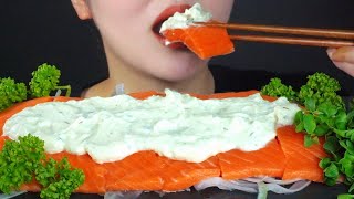 ASMR SALMON SASHIMI 🧡  Eating Sounds  Mukbang  English subs [upl. by Caravette]