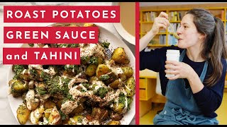 Roast potatoes with green sauce and tahini  Ottolenghi 20 [upl. by Clarette453]