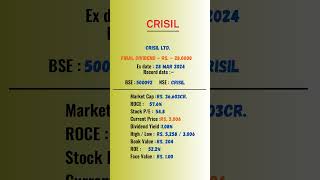 DIVIDEND STOCK  CRISIL LTD  EXDATE  28032024  dividendstocks corporateaction crisil nse [upl. by Hermosa]