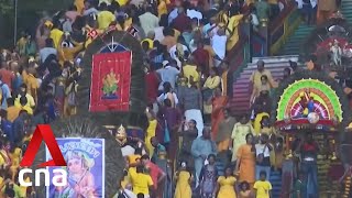 More than 1 million devotees flock to Malaysia’s Batu Caves for Thaipusam [upl. by Enymsaj529]