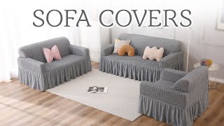 HOKIPO Elastic Stretchable 4 Seater Sofa Cover with Ruffle Skirt AR4605B7 [upl. by Dombrowski802]