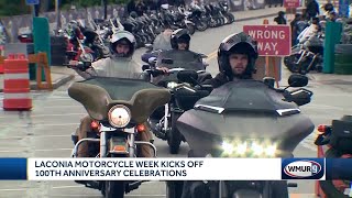 Thousands turn out for first day of Laconia Motorcycle Weeks 100th year [upl. by Aicatsal]