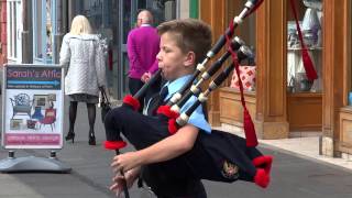 Boy Bagpiper Busking In Perth Perthshire Scotland [upl. by Roel460]