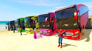 COLOR LARGE BUS on BEACH amp SUPERHERO Learn colors for kids 3D animation for babies [upl. by Ileek885]