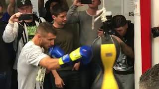 Vasily Lomachenko hitting the double end bag LomaRigo [upl. by Aicirtam]