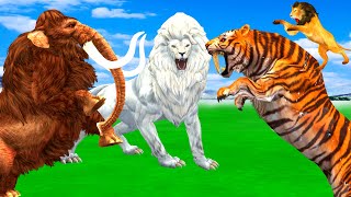 Mammoth elephant cow vs giant lion vs zombie dinosaur fight Cow cartoon Elephant12 [upl. by Lewie]