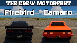 The Crew Motorfest  Pontiac Firebird TA vs Chevrolet Camaro RS  Drag Race [upl. by Mersey]