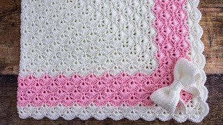 🥰 Crochet Shell Stitch Baby Blanket in the Round 🎀 PRETTY Giant Granny Square Pattern [upl. by Stewart]