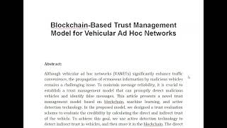 Blockchain Based Trust Management Model for Vehicular Ad Hoc Networks [upl. by Bondon]