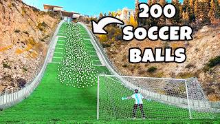 200 Soccer Balls Vs Goalie at Olympic Ski Jump [upl. by Salomo]