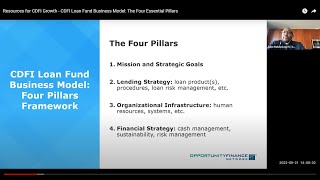 Resources for CDFI Growth — CDFI Loan Fund Business Model The Four Essential Pillars [upl. by Notniw232]