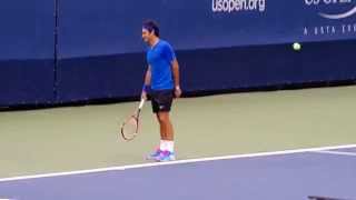 Roger Federer US Open Serving Practice 8302014 [upl. by Link521]