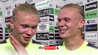 Erling Haaland comically swears in first Premier League postmatch interview 😆 [upl. by Frederiksen]