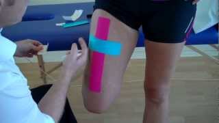 How to apply Kinesiology Taping for a strain of the Rectus Femoris  Quadricep muscle strain [upl. by Mohn699]