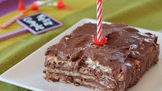 Tarta de galletas natillas y chocolate 😁🎂🎁 tarta de la abuela para cumpleaños sin lactosa [upl. by Sivi878]