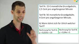 Lineare Funktionen Textaufgabe Anwendung Ulrich und der Handytarif Teil 1 [upl. by Ixel]