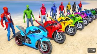 SpiderMan 10 motor bike racing challenge on B each mega ramp car stuntsviralvideotrending video [upl. by Oflodor]