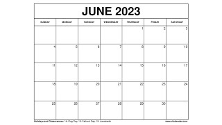 Printable June 2023 Calendar Templates with Holidays  VL Calendar [upl. by Anitsugua897]