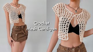 Crochet Crop Mesh Cardigan Tutorial  Chenda DIY [upl. by Miett]