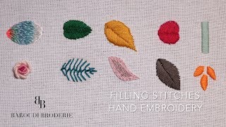 Hand Embroidery for Beginners  10 Basic filling stitches Leaves [upl. by Hnil]