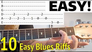 10 Easy BLUESY Blues Riffs For Beginners  Classic Riffs Guitar Lesson With Tabs [upl. by Gilead402]