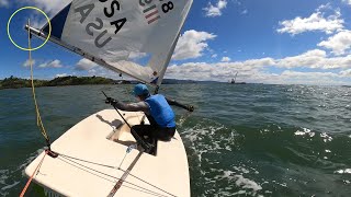 ILCALaser  Why sometimes mainsheet gets caught on boom end when gybing [upl. by Oates362]