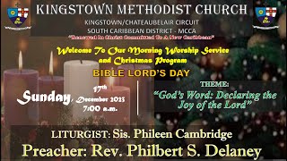 Kingstown Methodist Church Morning Worship Service Sunday December 17th 2023 at 700 am [upl. by Reseta677]