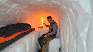 Dugout Shelter Under 10ft 3m of Snow  Solo Camping in Survival Shelter During Snow Storm [upl. by Gefen]