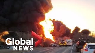 Massive explosion after truck crashes into train in Texas [upl. by Martreb]