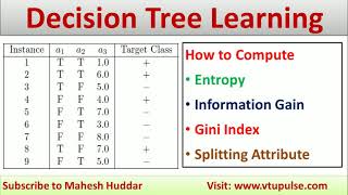 How to find Entropy Information Gain  Gini Index Splitting Attribute Decision Tree by Mahesh Huddar [upl. by Madelaine]