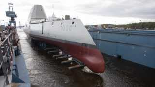 Navy Launches First ZumwaltClass Destroyer [upl. by Azilef]