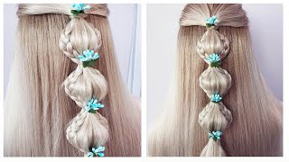 Simple hairstyle for everyday 😍 Bubble Braid For Beginners😍 Half Up Half Down Hairstyle [upl. by Faus476]