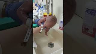 My newborn baby boy takes his first shower [upl. by Yesak]