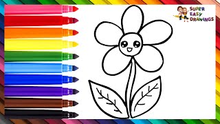 How To Draw A Flower 🌼 Drawing And Coloring A Rainbow Flower 🌈 Drawings For Kids [upl. by Libenson]