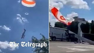 Pilot deploys parachute to slow the descent of his light aircraft as it crashes [upl. by Nerehs521]