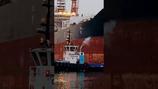 Working tugboats ship maritime shipping marine vessel sea floating seaman sailor water [upl. by Yenroc]