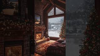 Cozy Bedroom with Fireplace Christmas Tree Snowfall and Crackling Fire relax snow rain shorts [upl. by Dlarrej784]